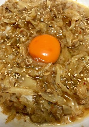 サバ缶キャベツ炒め ユッケ風の味付け-レシピのメイン写真