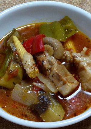 角切り豚バラ肉と夏野菜のトマト煮込み-レシピのメイン写真