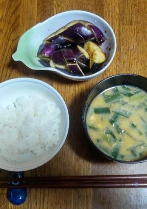 白米と味噌汁に茄子の糠漬け。-レシピのメイン写真