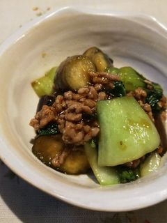 茄子と青梗菜のひき肉炒め-レシピのメイン写真