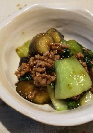 茄子と青梗菜のひき肉炒め-レシピのメイン写真
