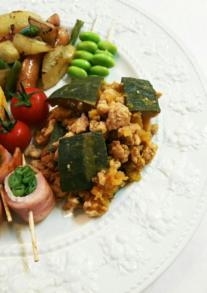 お弁当用 かぼちゃの煮物の鶏そぼろ和え-レシピのメイン写真