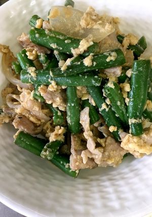 たっぷりインゲンと豚肉と卵の炒め物-レシピのメイン写真