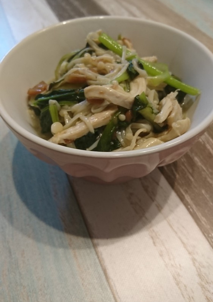 小松菜とえのきと鶏胸肉の梅炒め-レシピのメイン写真