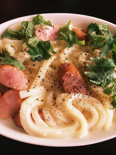 超簡単!ずぼらカルボナーラ風うどん-レシピのメイン写真