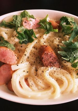 超簡単！ずぼらカルボナーラ風うどん-レシピのメイン写真