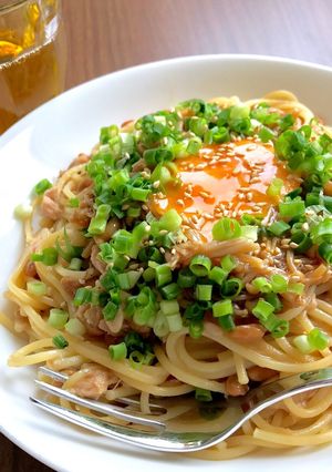 なめ茸のっけ！レンジで納豆ツナパスタ-レシピのメイン写真