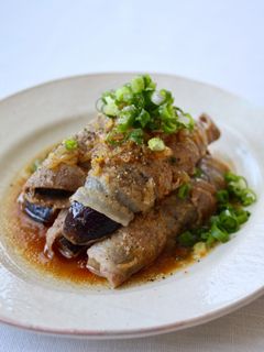 レンジで簡単【豚巻き蒸し茄子(ネギ醤油)-レシピのメイン写真