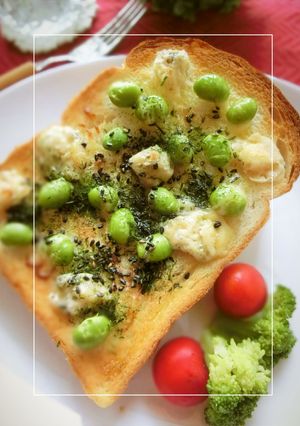 青海苔＊胡麻香る❀枝豆×ブルチ和トースト-レシピのメイン写真