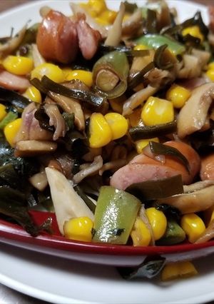 市販キノコ、野菜の油炒め・つる豆、紫蘇-レシピのメイン写真