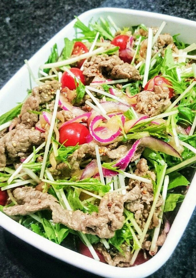 簡単！牛肉と水菜の粒マスタードマリネ-レシピのメイン写真