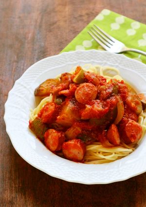 ラタトゥイユとソーセージのピリ辛パスタ-レシピのメイン写真