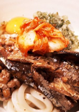 サンマ缶と納豆キムチのうどん-レシピのメイン写真