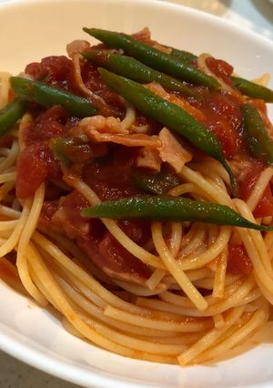 ベーコンといんげんの濃厚トマトパスタ-レシピのメイン写真
