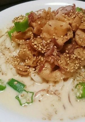 甘辛豚のせ冷やし豆乳うどん-レシピのメイン写真