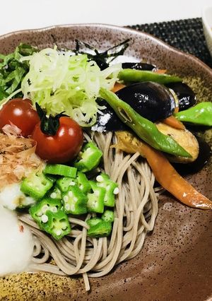 簡単冷やしぶっかけ蕎麦・茄子いんげん入り-レシピのメイン写真