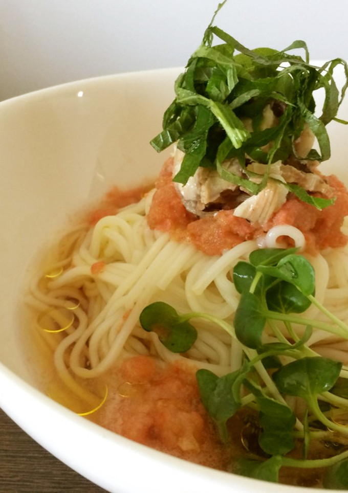 トマトとサバ水煮缶のそうめん-レシピのメイン写真