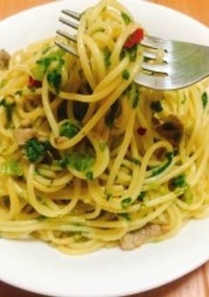 【簡単】豚肉とわさび菜のやみつきパスタ-レシピのメイン写真