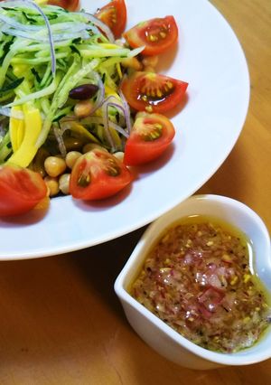 夏野菜たっぷりサラダ&手作りドレッシング-レシピのメイン写真