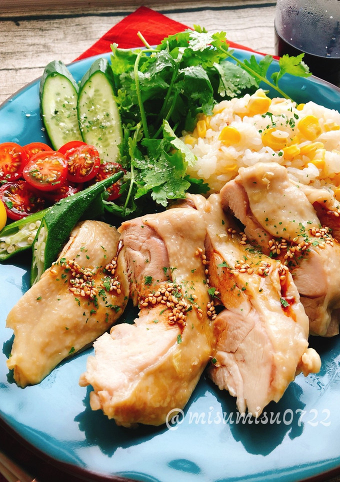 とうもろこしご飯の海南鶏飯(動画有)-レシピのメイン写真