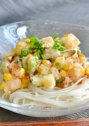 夏野菜のかき揚げぶっかけ素麺♪-レシピのメイン写真