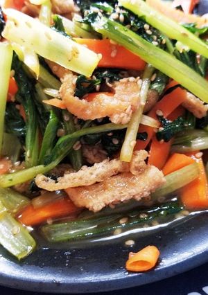 パッと出来る小松菜とあげの炒め物-レシピのメイン写真