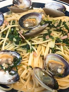大根菜炒めとあさりの酒蒸しリメイクパスタ-レシピのメイン写真