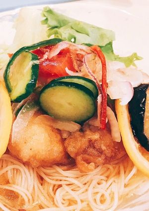 カレイと夏野菜の揚げ浸し ソーメン仕立て-レシピのメイン写真
