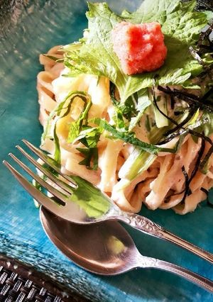和洋風！大葉と小松菜の明太クリームパスタ-レシピのメイン写真