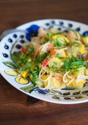 海老とズッキーニの甘酒みそクリームパスタ-レシピのメイン写真