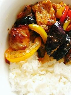 茄子と豚のお酢炒め丼-レシピのメイン写真
