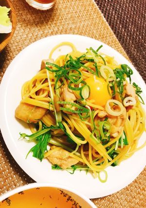 水菜と鶏もも肉の和風パスタ-レシピのメイン写真