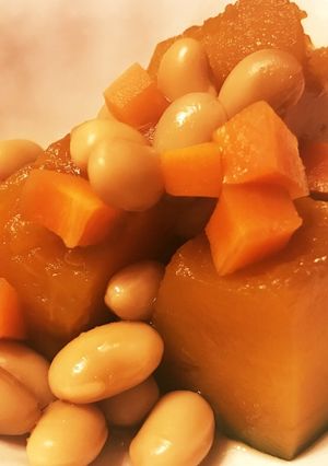 レンジで簡単！カボチャと大豆の煮物-レシピのメイン写真