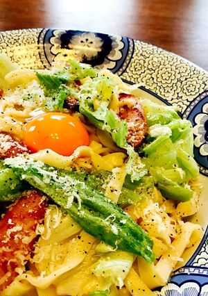 レタスとウィンナーのカルボナーラ風パスタ-レシピのメイン写真