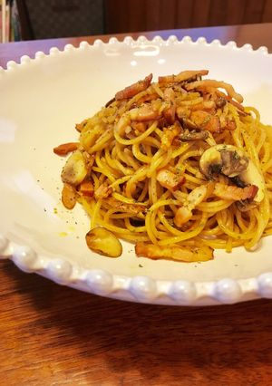 濃厚☆きのことベーコンのカレー風味パスタ-レシピのメイン写真