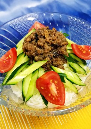 野菜たっぷりサラダソーメン♡合挽甘辛味♪-レシピのメイン写真