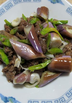 金針菜、茄子と牛肉の炒めもの-レシピのメイン写真