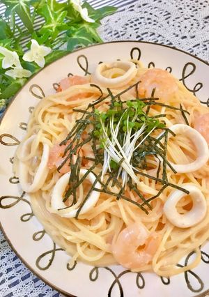 *イカとエビの たらこクリームパスタ*-レシピのメイン写真