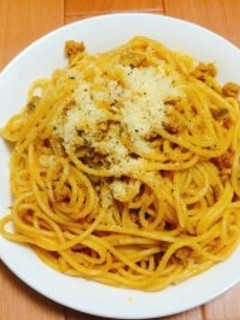 ハンバーグでカレー風味のボロネーゼパスタ-レシピのメイン写真