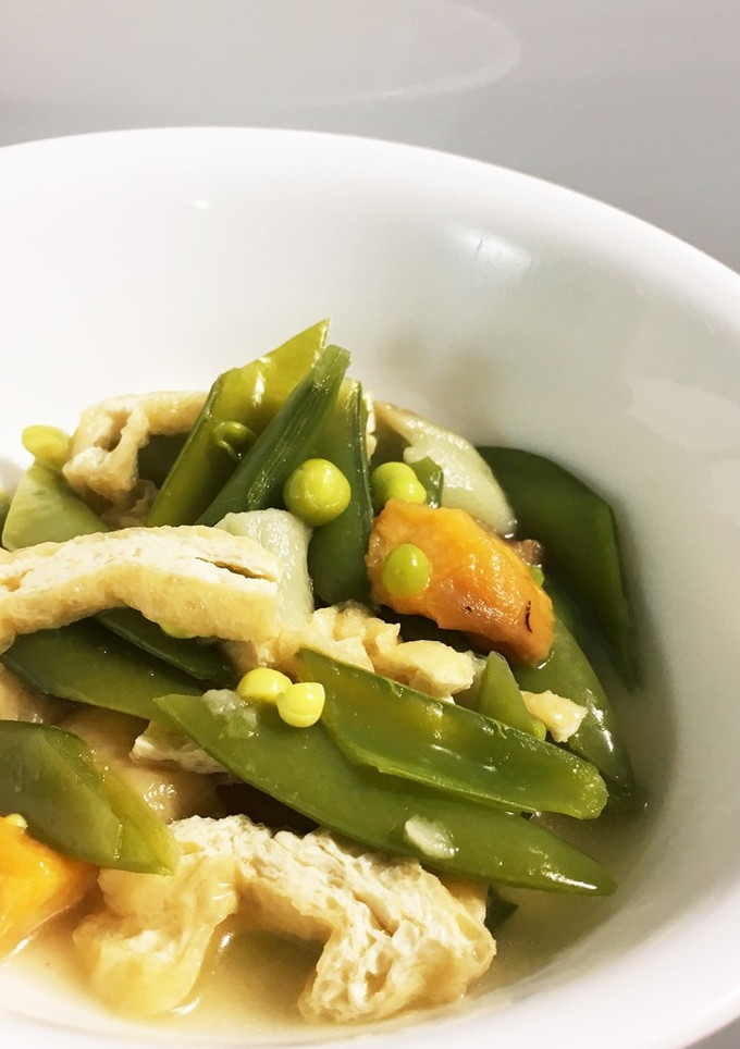 スナップえんどうと油揚げと麩の煮物-レシピのメイン写真