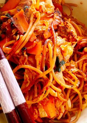 少しでも野菜が取りたい！キムチ焼きそば-レシピのメイン写真