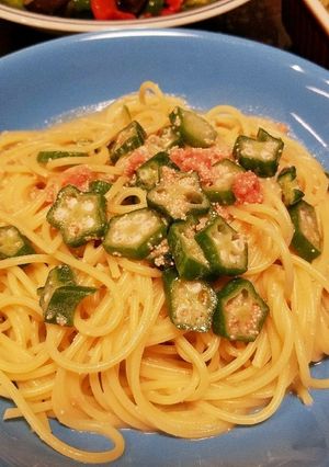 コンビニ食材で明太子オクラパスタ-レシピのメイン写真