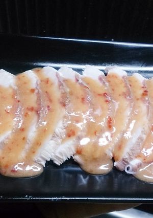 アブラツノザメの湯引き、ピリ辛酢味噌で…-レシピのメイン写真