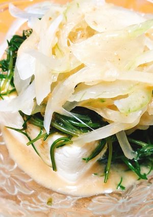 胡麻だれ冷奴〜おかひじきと玉ねぎのせ-レシピのメイン写真