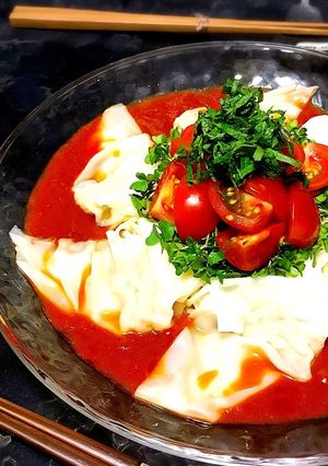旨辛味噌の*冷しトマトワンタン麺*-レシピのメイン写真