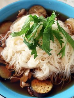 簡単!焼き茄子と豚バラの冷やしそうめん-レシピのメイン写真