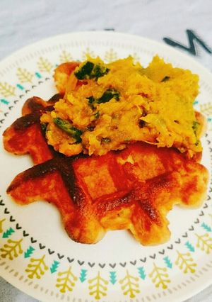 煮物リメイク☆かぼちゃ乗せワッフル-レシピのメイン写真