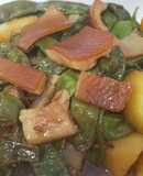 中華・豚皮とジャガイモとインゲンの炒め煮
