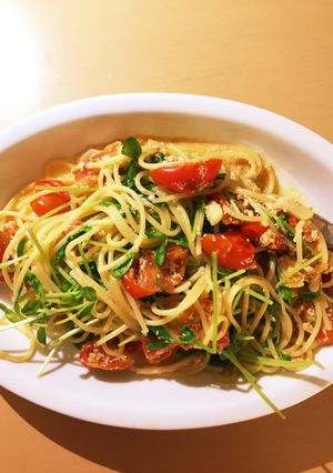 明太子と豆苗のクリームパスタ☆簡単-レシピのメイン写真