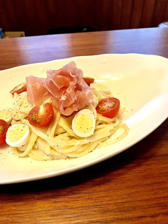 生ハムとうずら卵のクリームパスタ-レシピのメイン写真